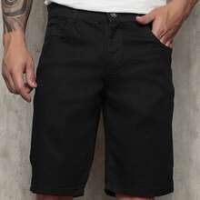 Men's Plain Denim Bermuda Shorts With Elastane - 黑色 - 查看 1