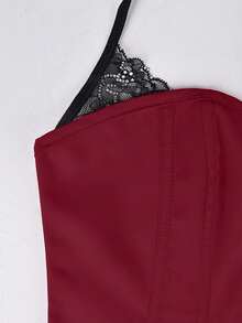 Apperloth A Sexy Burgundy Tight Bustier, Backless Spaghetti Strap Cropped Tank Top With Front Hook Closure And Tie-Back Design, Boned Waist Shaping, Suitable For Women's Valentine's Day And Holiday Wear - Burgundy - View 8