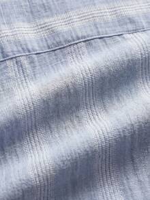 Áo sơ mi nam chất liệu giả lanh kẻ sọc, màu xanh da trời và trắng, tay ngắn, phong cách tối giản cho kỳ nghỉ hè. - Nhiều màu - Xem 5