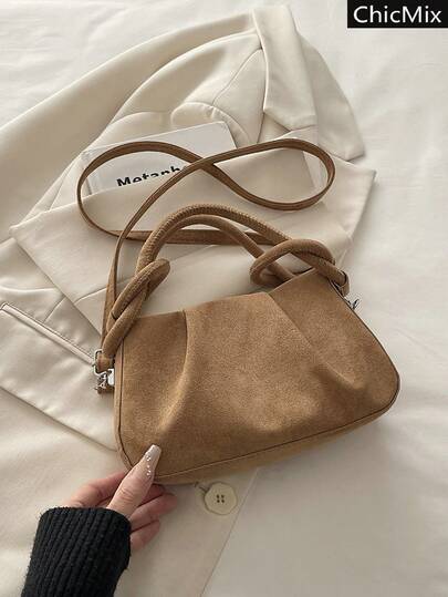 New Autumn And Winter Solid Color Pleated Personalized Handbag, No Hanging Accessories, Classic And Versatile Practical Faux Suede Women's Diagonal Shoulder Bag, Suitable For Shopping, Wallets, Shopping, Young Women, College Students, Newcomers And White-Collar Workers. They Are Very Suitable For Offices, Universities, Work, Business, Commuting, Outdoor Activities, Travel, And Outings