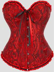 女士复古提花胸衣上衣，塑形紧身胸衣式性感抹胸露脐上衣，适合派对、万圣节、节日和其他场合