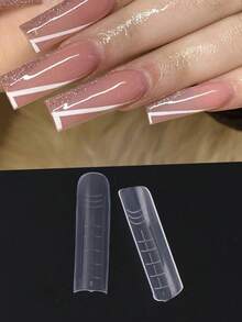 48件套双头透明快速延长甲模，适用于聚UV凝胶美甲，12种尺寸，棺材形甲片，可重复使用，美甲模具配件，棺材形假指甲模具，半覆盖式延长胶，适用于亚克力指甲，适合在家DIY - 無色 - 查看 5