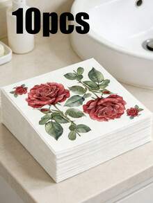 20/10/1pc Rose Print Napkins - Valentine's Day Tablecloth, 10*10 Inch 3-Ply Thick Disposable Napkins, Suitable For Valentine's Day Tableware, Birthday Party, Spring Decoration, Restaurant And Kitchen Essentials - Multicolor - View 12