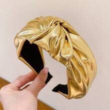 1pc Elegant Solid Color PU Leather & Fabric Knotted Wide Headband, Minimalist European Style For Outdoor, Washing Face, High Crown ,Hair Band Head Accessories Hairband Beauty Home Hair Accessories - Black - View 6