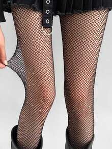 1pc Women's Black Sexy Rhinestone Mesh Pantyhose - 1 Pair Of Black - View 2