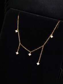 1 pièce Collier à gland ciel étoilé en zircone cubique en argent sterling S925, chaîne claviculaire minimaliste et élégante, cadeau de luxe pour femmes - étoiles - Voir 2