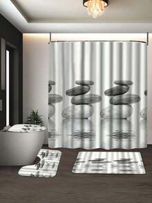 1pc Washable Art Theme Curtain - Zen Stone Lotus Reflection Spa Shower Curtain, Waterproof Polyester Fabric, Machine Washable, Artistic Bathroom Window Curtain For All Seasons, With Grommet Holes And Hanging Hooks - Multicolor - View 5