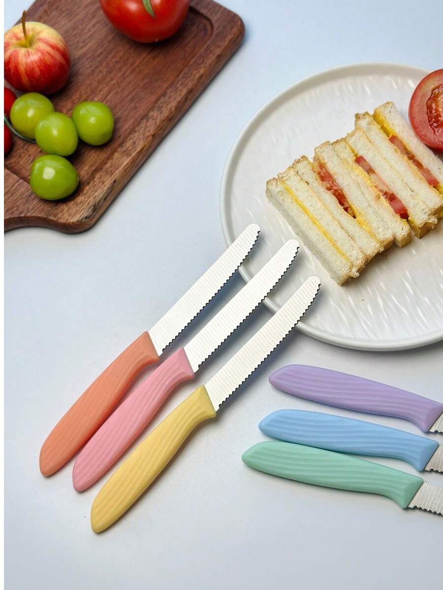 2/4/6件套不锈钢西式刀具套装，包含牛排刀、多功能面包刀、水果刀、厨师刀，适用于家庭厨房、餐厅、节日用餐，可用洗碗机清洗。