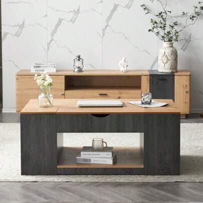 WF311892AAZ Lift-Top Coffee Table - 109.5 Cm, Grey Frame, Elegant Design, Storage Space Under The Tabletop