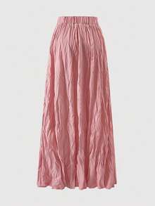 EARO 女士长款粉色半身裙，松紧腰设计，休闲飘逸，无弹力面料，适合日常穿着。休闲优雅风格，百搭春季单品。 - 粉色 - 查看 3