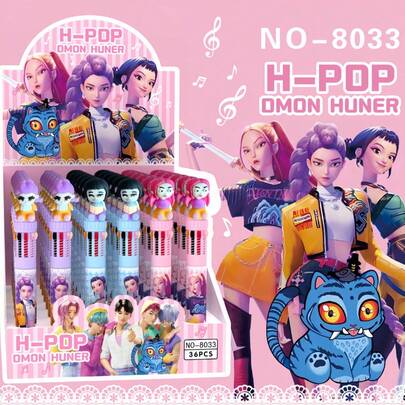 2/3/4/5/6pcs KPOP New Witch Hunting Girl Group 10-Color Ballpoint Pens, 3D Soft Rubber Shaped Push-Type Neutral Pens, Elementary School Supplies, Creative Planner Pens, Back To School Stationery