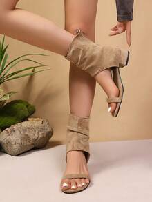 Sandalias de tacón alto hasta el muslo de moda tipo chanclas para mujer, versátiles para exteriores, playa, primavera/verano 2026 - Albaricoque - Ver 4