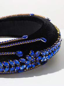 1件加厚天鹅绒衬垫高冠巴洛克风格发箍，饰有闪亮宝石，优雅适合正式场合，百搭配饰 - 藍色 - 查看 4