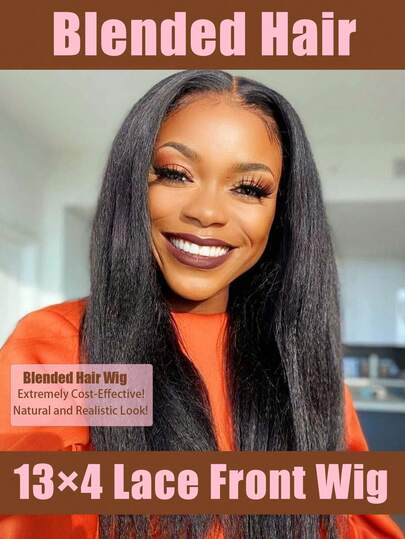 13x4 Yaki Straight Blended Hair Wig 250% Yaki Straight Lace Front Wigs Lace Front Wigs Pre Plucked 13x4 Yaki Straight Blended Hair Wig For Women With Baby Hair