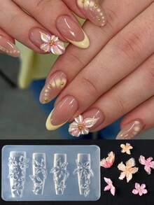 1 pieza Molde de silicona para uñas con diseño de flor de lirio de primavera, decoración de arte de uñas, plantilla DIY para flor de hielo de diseño de primavera y verano, stencils transparentes para manicura - transparente - Ver 7