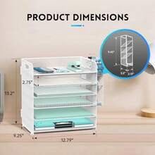 6 Tier Paper Organizer With 4 Pen Holders Mesh Letter Tray With Handle Paper Tray Organizer For A4 Files White - 6 Tier White - View 7