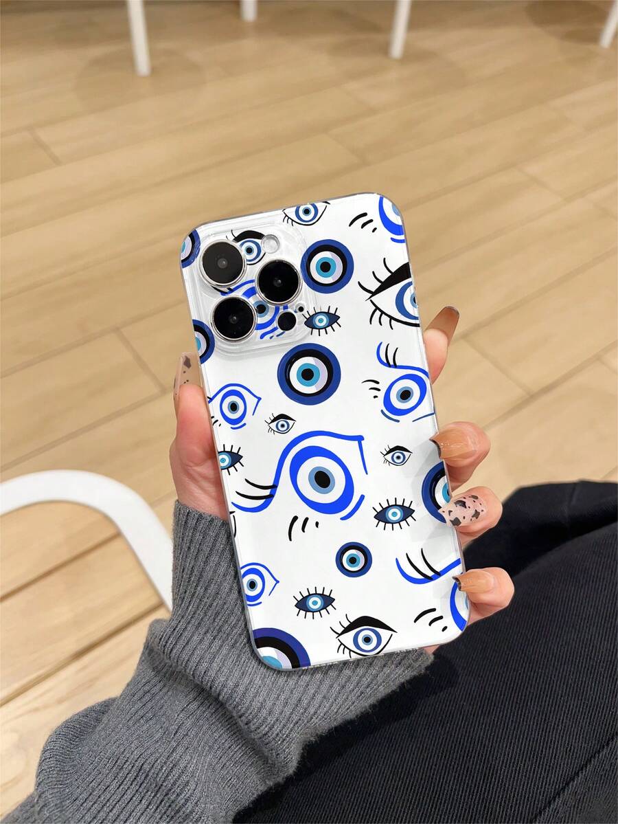 1pc Thick Transparent Anti-Drop UV Painted Pink TPU Phone Case With Minimalist Devil's Eye & Eye Graphic Design, Compatible With IPhone 17/17 Air/17 Pro/17 Pro Max, 16/16 Plus/16 Pro/16 Pro Max, 15/15 Plus/15 Pro/15 Pro Max, Galaxy S25 Ultra, S24 Ultra Series. Provides Lens Protection And Can Be Used As A Protective Cover, Ideal Gift For New Year, Christmas, Halloween Or Valentine's Day For Family, Friends, Colleagues - Multicolor - View 1