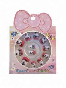 Set de 6 paquetes de 12 Uñas Postizas Infantiles de Colores, Diseños 3D de Animales, Frutas y Figuras Kawaii para Niñas, Kit de Manicura Divertida. - Multicolor - Ver 4