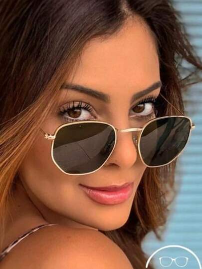 Óculos De Sol Hexagonal Quadrado Masculino Feminino Oculos Vintage