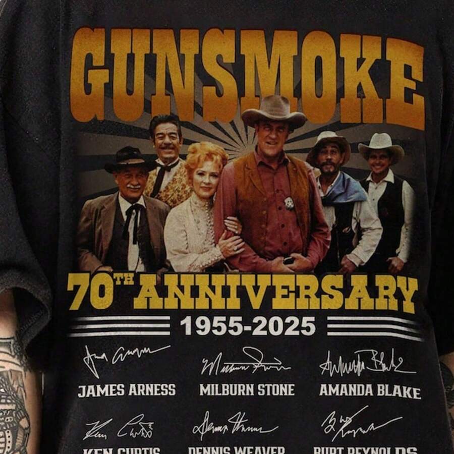 Gunsmoke 70th Anniversary Tshirt Thank You For The Memories Shirt Vintage Gunsmoke Movie Shirt Gi - 黑色 - 查看 1