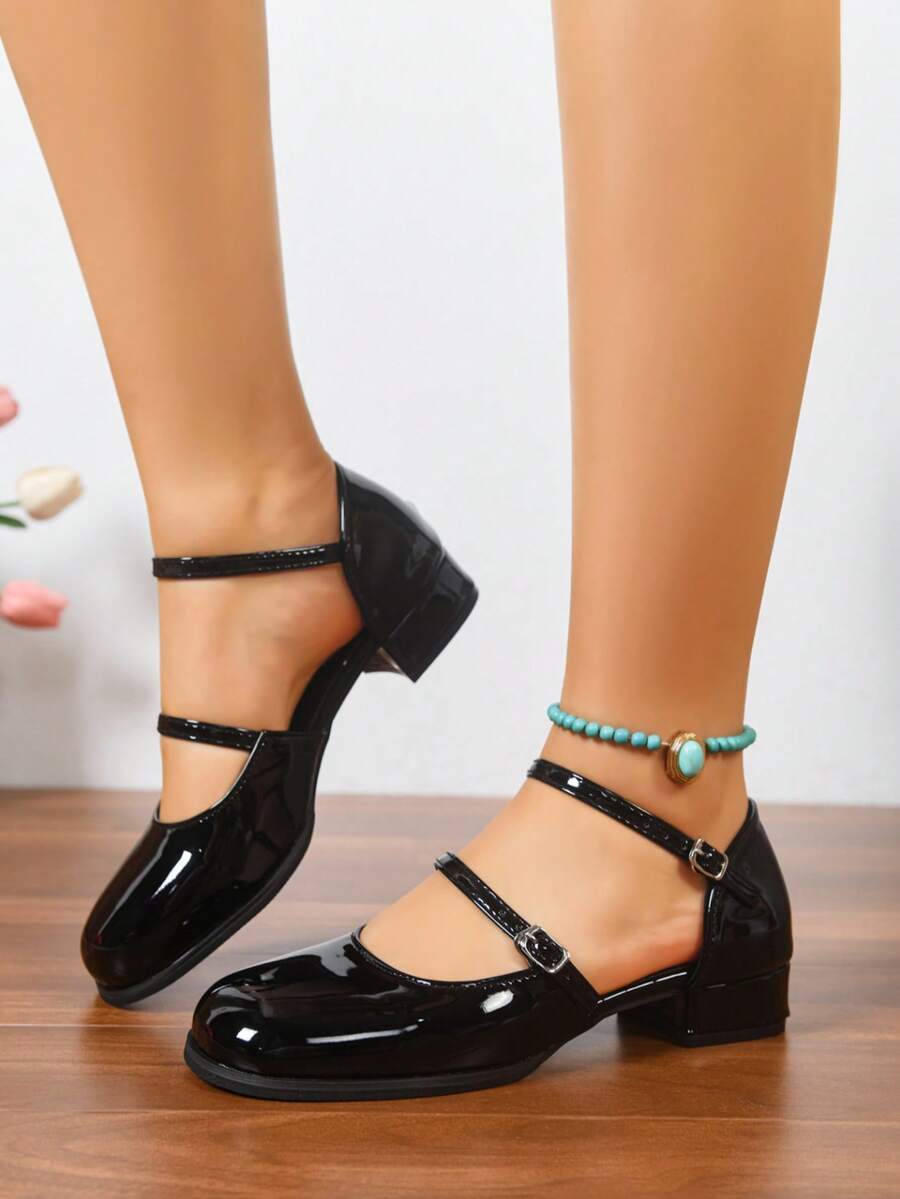 2026新款法式玛丽珍中跟鞋，适合搭配裙装，定制夏季皮鞋 - 黑色 - 查看 1