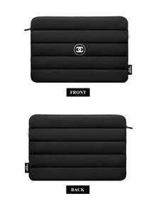 CHANEL Stylish Black Laptop Bag. Portable Cosmetic Bag. Rectangular, Large-Capacity Storage Bag. Unisex Design. - Black - View 7