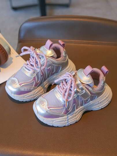 1 Pair New Unisex Casual Sports Shoes, Featuring Fashionable PU Mesh Patchwork Design, Breathable Fabric Lining, Soft And Lightweight Sole, Suitable For School, Outdoor Running, Holiday Travel, Hiking And More