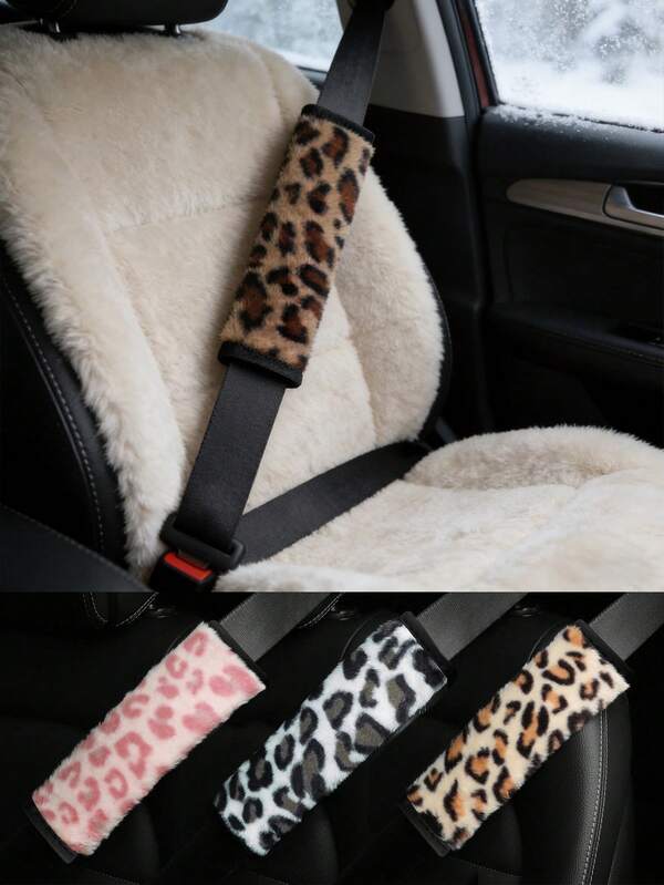 2pcs/1pc Automotive Artificial Leopard Pattern Plush Comfortable And Delicate Shoulder Protection Cover Safety Belt Decoration Available In 4 Colors
