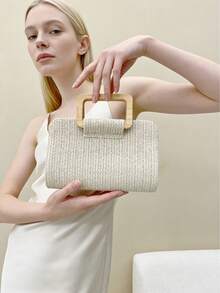 Spring/Summer Fashion Straw Woven Handbag, Women's Tote Bag, Women's Shoulder Bag, Fresh Style Bag, Beach Essential, Summer Must-Have Ladies' Vacation Purse, Casual Coin/Phone Pouch, Straw Woven Bag, Suitable For Party, Ball, Wedding, Banquet, Birthday, Best Gift For Women - White - View 13