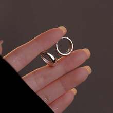 Polished Open Hoop Earrings For Women - Minimalist Smooth Hollow Circle Huggie Hoops, Daily Wear Fashion Jewelry - Silver - View 3