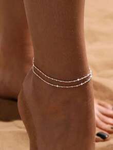 1条简约不锈钢双层脚链，沙滩风不褪色链条脚链，时尚百搭性感，适合派对、海滩、度假，是理想的夏季礼物。 - 銀色 - 查看 2