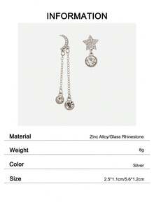 1 Pair Asymmetrical Silver Star Moon Stud Dangle Earrings Valentine's Day Jewelry Festival Gift For Women - Silver - View 5