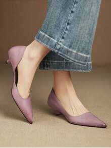 2025 New French Style Purple Pointed Toe Mid-Heel Pumps, Commuting Work Shoes For Women, Spring/Autumn,Kitten Heels