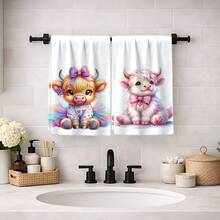 2/4 Pcs Set, Dish Towels, Highland Cow Printed Pattern Super Absorbent Microfiber Modern Towels, Cooking And Baking Tea Towels, Dish Cloths, Cleaning Rags, Hand Towels, Tea Towels, Ultra Soft And Highly Absorbent, Kitchen Decor, Gifts For Neighbors, Gifts For Mom, Birthday Gifts, Housewarming Gifts For Friends, Kitchen Essentials, Daily Necessities - Multicolor - View 2