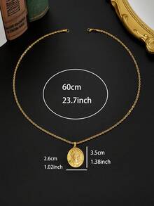 1pc Men's 18K Gold Plated Embossed Crown Of Thorns Jesus Head Oval Pendant Necklace, Christian Themed Stainless Steel Gold Plated Unisex Accessory, Suitable For Easter Service And Daily Wear For Christians - Gold - View 8