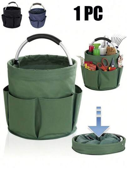 6-Compartment Foldable Storage Basket, Picnic Basket, Outdoor Beach Basket, Portable Folding Toiletry Organizer, Household Shopping Basket With Handle - Suitable For Cleaning Supplies, Gardening Tools, Outdoor Camping, Picnic And Travel Essentials - Durable Fabric, Travel Organizer Box/Divided Basket/Mesh Bag Function, Storage Basket