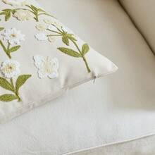 1 pieza Funda de cojín bordada con flores primaverales en beige, Funda de cojín con mariposas y flores silvestres de primavera/verano, Adecuada para decoración interior, Funda de almohada para todas las estaciones, Almohada interior no incluida - Beis - Ver 6