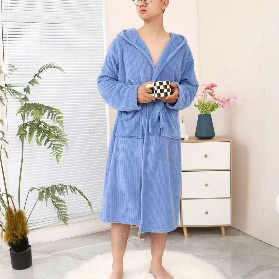 1 Stück Unisex Bademantel, Langer Bademantel, Loungewear Bademantel, Kimono, Nachtwäsche, geeignet für Männer und Frauen Große Größen, Lässig Zuhause, Spa, Salon Nutzung, Geschenk - Verschiedenfarbig - Übersicht 1