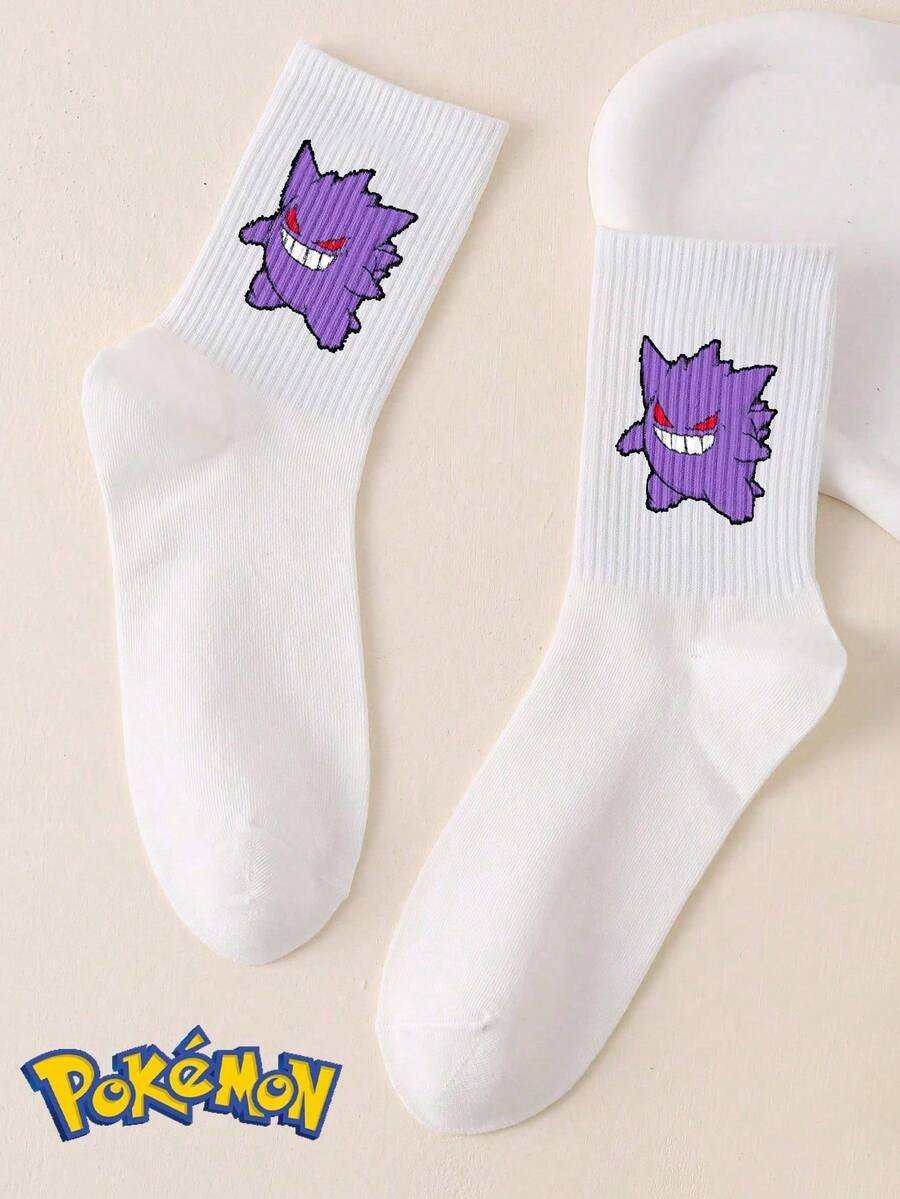 Pokemon 1/5 Pairs Cute Cartoon Print Breathable Soft Mid-Calf Socks, Reinforced Heel And Toe For Durability, Unisex For All Seasons - Multicolor - View 1