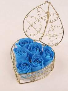1pc Heart-Shaped Box With Artificial Rose Flowers, Wedding/Housewarming/Birthday Gift - Multicolor - View 6