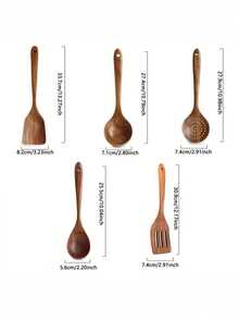 5pcs Wooden Cooking Utensil Set Including Wok Spatula, Natural Boxwood Kitchen Tools - Spatula, Ladle And Soup Spoon Set - Brown - View 4