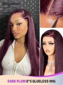 MEGALOOK 6英寸x5英寸深梅子色蕾丝前假发 - 预剪裁、预拔毛自然发际线，透明蕾丝，新手友好，适合女性。100%真人发假发 - 无需胶水，外观自然，适合日常佩戴，可打造办公室、万圣节、派对、Y2K、叛逆女孩、度假、户外角色扮演、学校、节日、圣诞节、婚礼等多种造型。 - S99JB - 查看 1