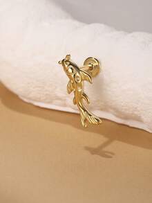 EleRunis 1 قطعة أقراط مطرزة من الفضة الإسترليني عيار 925 بتصميم غير متماثل لنجمة البحر والسمكة الذهبية، مناسبة للارتداء اليومي، الزفاف، الحفلات، الخطوبة، الأعياد، عيد الحب وغيرها من المناسبات