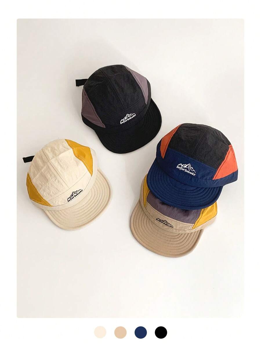 1pc Soft Crown Hip Hop Street Flat Brim Hat, Women's Spring/Summer Small Letter Fashion Versatile 5-Panel Cap, Adjustable Big Head Circumference, Minimalist Face-Framing, Back To School, Outdoor Skateboard Street Dance Snapback Cap, Skater Hippie Chicks Style - Mountain Embroidery - View 1