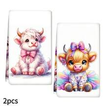 2/4 Pcs Set, Dish Towels, Highland Cow Printed Pattern Super Absorbent Microfiber Modern Towels, Cooking And Baking Tea Towels, Dish Cloths, Cleaning Rags, Hand Towels, Tea Towels, Ultra Soft And Highly Absorbent, Kitchen Decor, Gifts For Neighbors, Gifts For Mom, Birthday Gifts, Housewarming Gifts For Friends, Kitchen Essentials, Daily Necessities - Multicolor - View 13