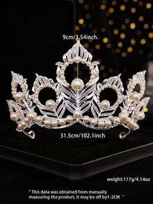 1件优雅合金孔雀羽毛皇冠，奢华大型仿珍珠选美头饰，巴洛克复古水晶新娘婚礼皇冠，适合节日派对、选美比赛、舞台表演 - 銀色 - 查看 9