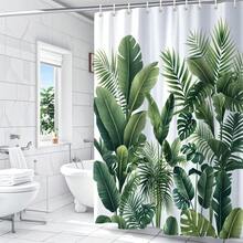 Curtain 200 X 200cm Green Shower Curtains Set Mould Mildew Proof Resistant 3D HD Nature Palm Leaves Bathroom Curtains Washable Weighted Hem Fabric Polyester With 12 Hooks For Wet Room - 200Wx200Lcm1Panels - View 2