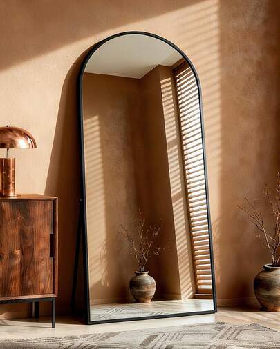 Ganzkörperspiegel 180 x 66 – Großer Standspiegel & Wandspiegel mit Aluminiumrahmen, Bogenform, 5mm Kupfer- und Bleifreies Glas, Explosionsgeschützt, Für Schlafzimmer, Wohnzimmer, Flur