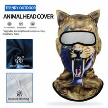 All-Season Protective Animal Print Face Mask, 3D Digital Print Wind-Resistant Ski Mask Breathable Polyester Balaclava Face Mask With 3D Cat & Dog Pattern | Unisex Sun Protection Face Mask For Winter Sports, Halloween Parties, Motorcycle Riding And Outdoor Activities - Multicolor - View 5