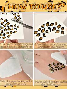 3 Sheets Cheetah Print Tattoo Leopard Temporary Tattoo Realistic Animal Face Fake Tattoos Cheetah Costume Easter Makeup For Party Festival Summer Valentine's Day Karneval Fasching Accessories - Multicolor - View 7